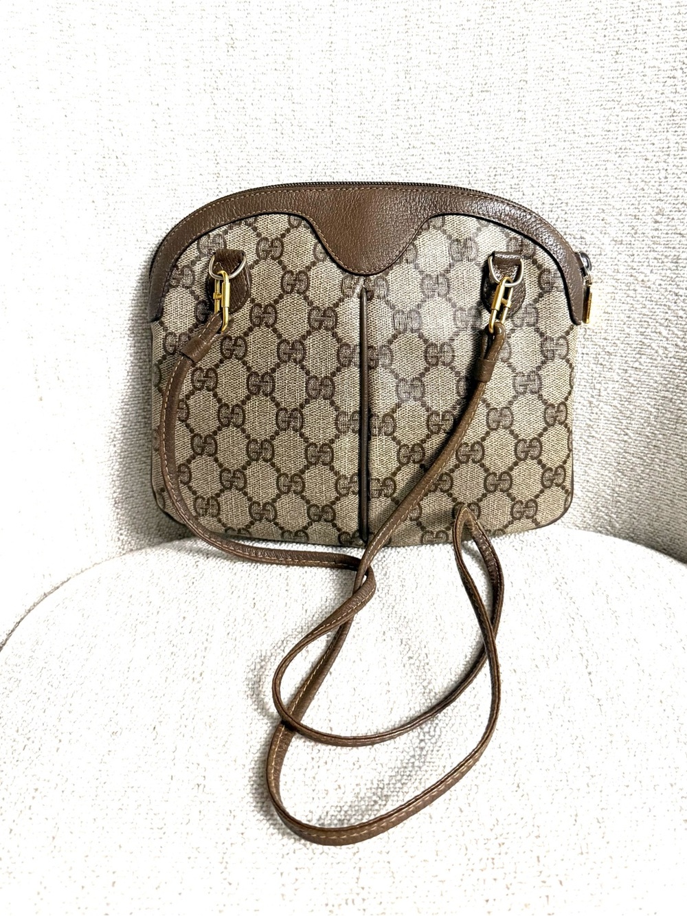 Authentic Gucci brown monogram supreme canvas crossbody bag red green accents GG - Picture 9 of 16